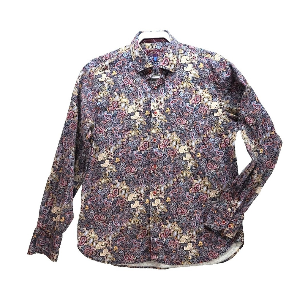 Visconti Black Mens Button Up Shirt‎ Long Sleeve Multicolor Paisley Casual sz L